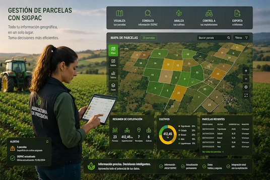 Mapa con parcelas agrícolas y datos SIGPAC