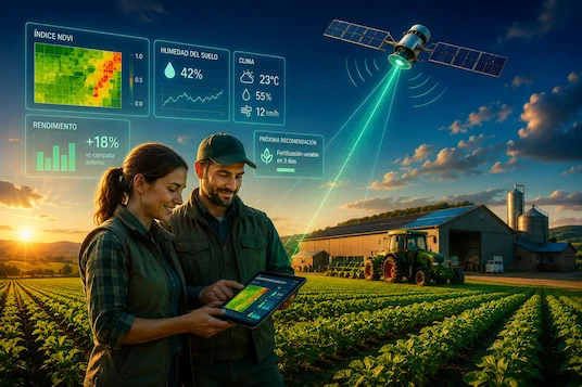 Explotación agrícola con seguimiento meteorológico y satelital