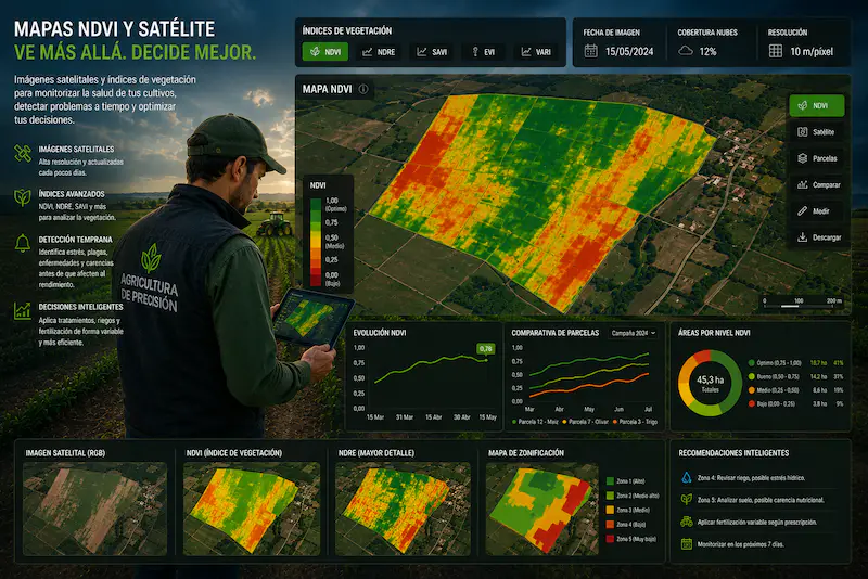 Mapas de índices de vegetación NDVI para agricultura de precisión