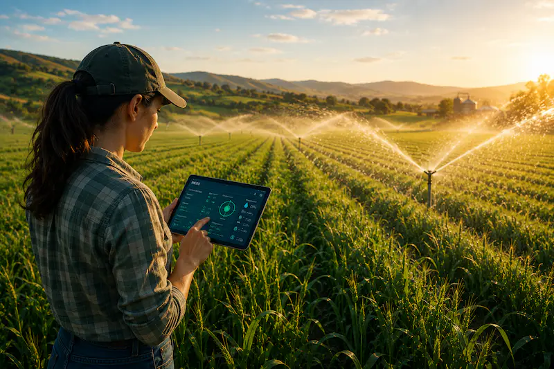 Riego por aspersión — gestión del agua con tecnología satelital