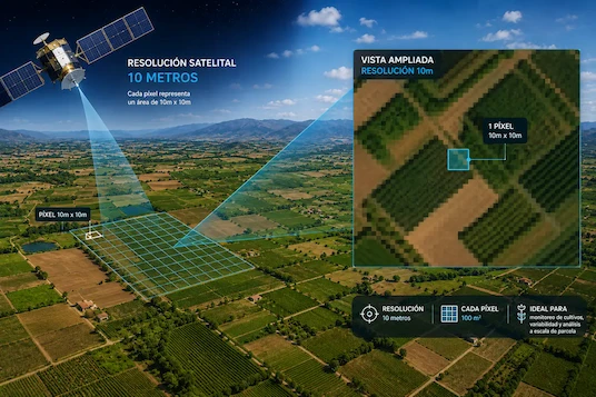 Resolución de 10 metros por píxel del satélite Sentinel-2 en agricultura