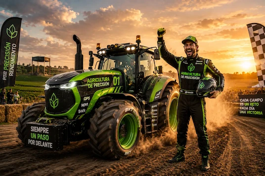 Tractor agrícola en plena labor con tecnología de navegación GPS